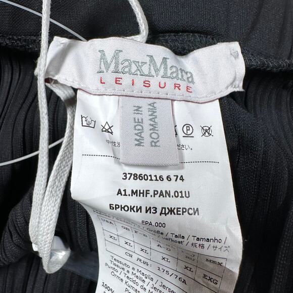 Max Mara Leisure NWOT Cacio Black Trousers Size XL High Rise Pleated Wide Leg - Picture 4 of 10